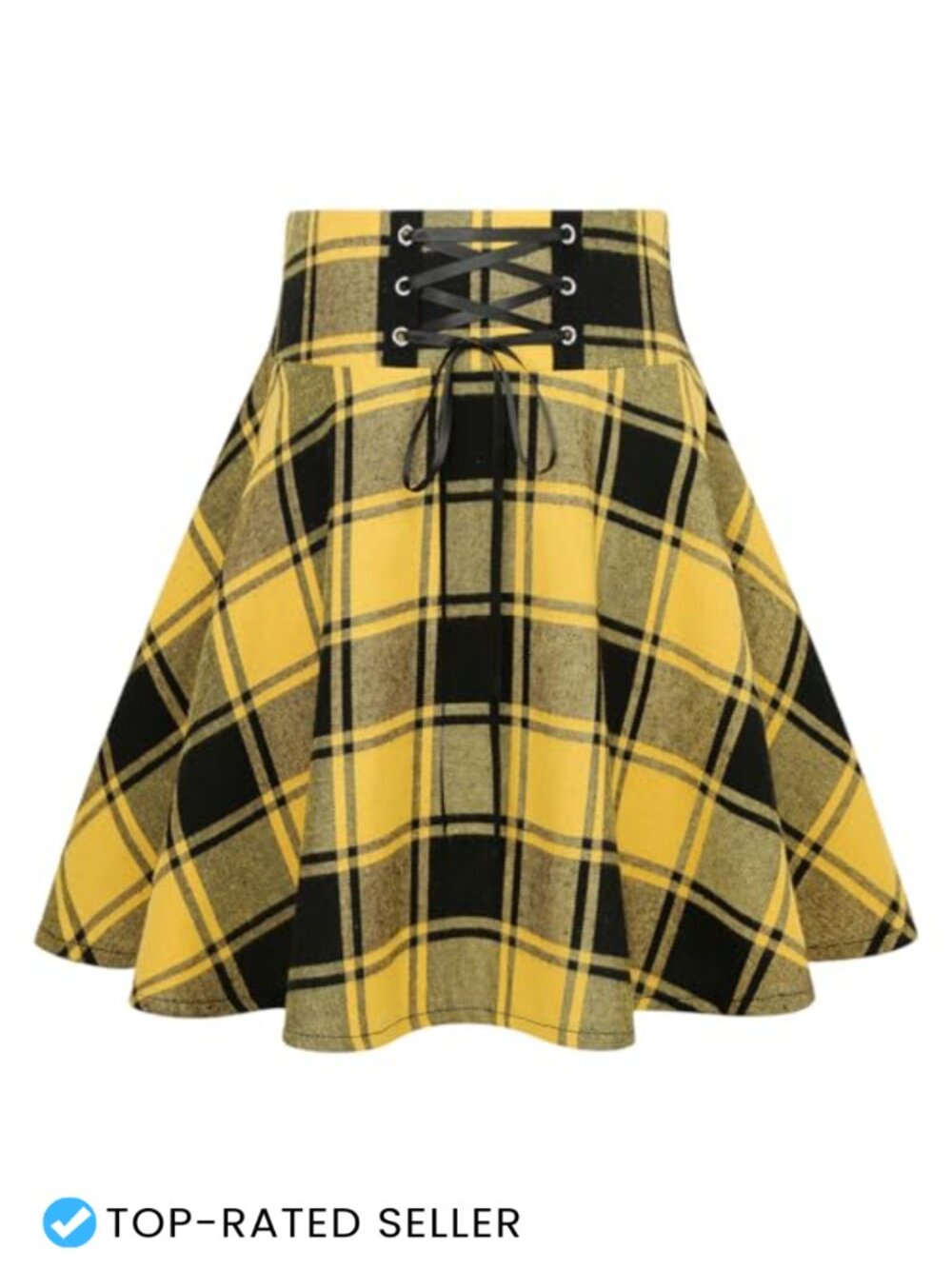 IDEALSANXUN Women's Plaid Mini Skirt High Waist A-Line Lace Up